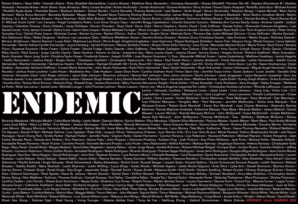 NOW ON SALE: MANIFEST (zine): Endemic